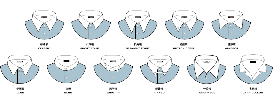 铂缦衬衫领型选择